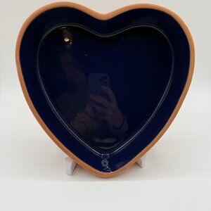 Romertopf Terra Rosa Reco Cobalt Blue Heart Terracotta Baking Dish Mexico 8X7.5”